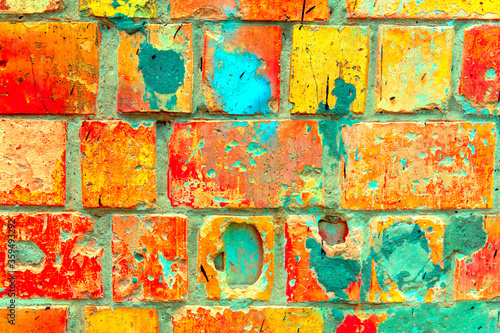 Multi-colored old bricks, wall.