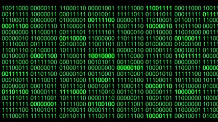 Seamless loop of abstract binary digital coding green with glow digit numbers data run matrix effect on black background.