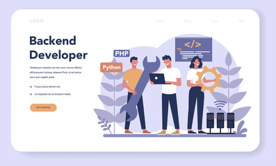 Back end development web banner or landing page. Software