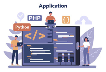 Back end development online service or platform. Software
