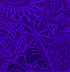 Wall Mural - Monochrome pattern doodle style abstract ornament, violet outline, isolated on dark purple background.