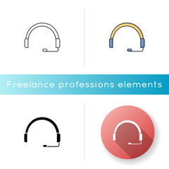 Poster - Headset icon. Headphones for operator. Online customer support service. Helpline to assist client. Call hot line for help. Linear black and RGB color styles. Isolated vector illustrations