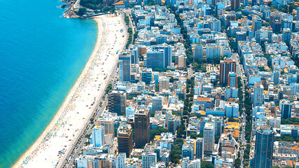 Wall Mural - Rio's Best Beaches with turquoise water: famous Copacabana Beach, Ipanema Beach, Barra da Tijuca Beach in Rio de Janeiro, Brazil. Aerial view of Rio de Janeiro from helicopter. Top view, horizontal
