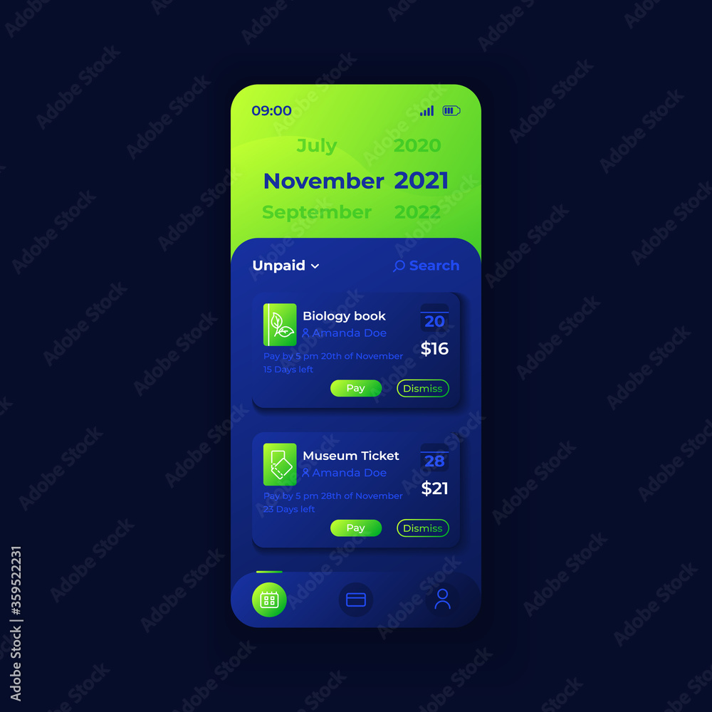 Fees Ui Tuition fees management app smartphone interface vector template ...