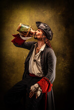 Portrait Of A Pirate In Profile, Drinking Rum From A Jug