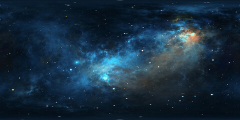 360 degree interstellar cloud of dust and gas. space background with nebula and stars. glowing nebul