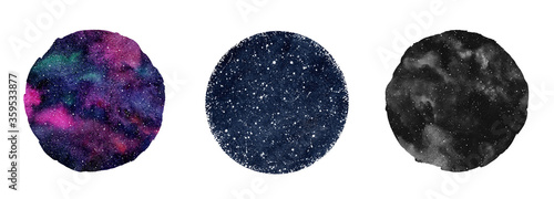 Fotomural Cosmic, cosmos, space watercolor round backgrounds set