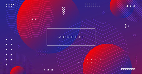 Poster - Trendy colorful geometric background. Abstract gradient backdrop with memphis shape elements.