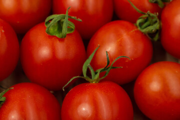 Red tomatoes close-up. Tomatoes of red color close-up, macro.