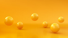 Abstract Background With Dynamic 3d Spheres. Yellow Bubbles. Vector Illustration Of Glossy Balls. Modern Trendy Banner Design