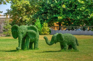 Herbal sculptures in the park of Ravadinovo castle, Bulgaria