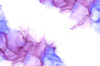 Abstract hand drawn watercolor background in violet and purple tones. Raster illustration - border with copy space.