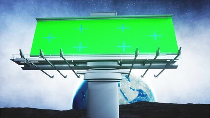 Wall Mural - big billboard on the moon. earth background. tracking green screen 4k footage.