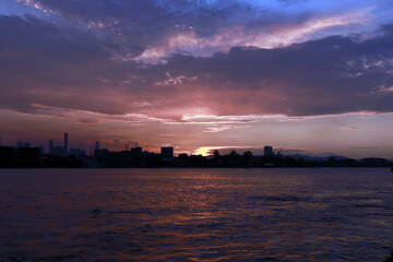 Sunset over the river makes a cool multi-color scene