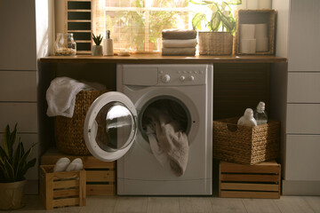 Sticker - Stylish room interior with washing machine. Design idea