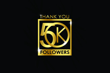 50K,50.000 Followers thank you logotype with golden Square and Spark light white color isolated on black background for social media, internet, website - Vector