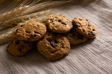 Close-up of chocolate cookies chip on wooden table