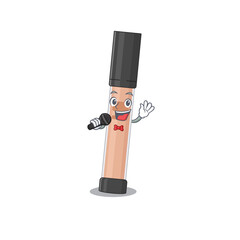 Canvas Print - caricature character of brightener happy singing with a microphone