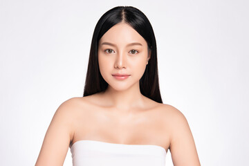 Beautiful Young Asian Woman with Clean Fresh Skin. Face care, Facial treatment, Cosmetology, beauty and healthy skin and cosmetic concept, woman beauty skin isolated on white background.