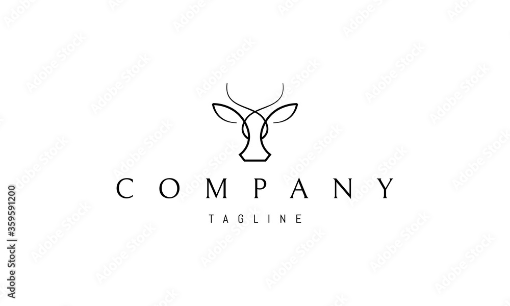 Vector logo on which an abstract image of the head of a cow in a linear ...