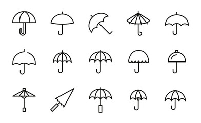 Canvas Print - Set of umbrella related vector line icons.