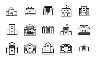 Sticker - Set of school building related vector line icons.