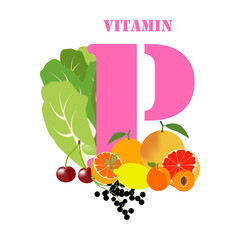 Wall Mural - Vitamin P healthy nutrient rich food vector illustration