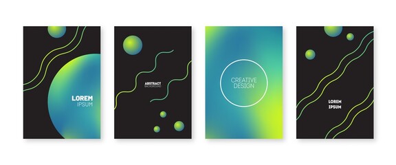 Wall Mural - black and green trendy minimal geometric cover set.