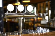 Beer Tap In Bar, Mock Up With Selective Focus.