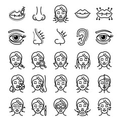 Lifting facial icons set. Outline set of lifting facial vector icons for web design isolated on white background