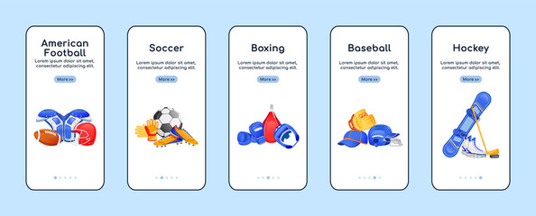 Wall Mural - sports equipment onboarding mobile app screen flat vector template