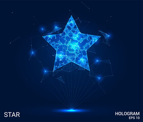 Wall Mural - the star hologram. a star made up of polygons, triangles, points, and lines. the star is a low-poly 