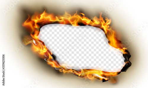 Fotomural Burned paper affect burning red hot sparks realistic fire flames abstract backgr