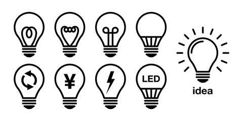電球電気LED省エネのベクターアイコンイラストセット