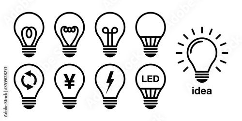 電球電気led省エネのベクターアイコンイラストセット Stock ベクター Adobe Stock