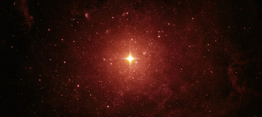 Wall Mural - beautiful night sky, star in the space. red star on a background of the starry sky. collage on space