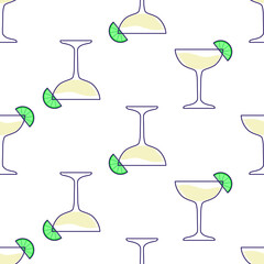 Wall Mural - Seamless pattern with Alcoholic cocktail - margarita with lime. Vector illustration