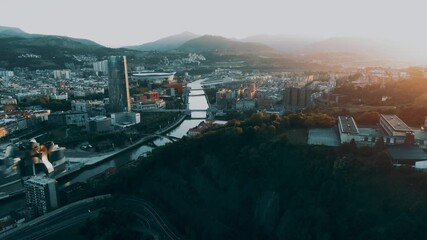 Wall Mural - Aerial view of Bilbao, city of Basque Country, Spain. Drone Footage