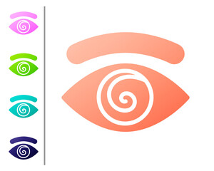 Wall Mural - Coral Hypnosis icon isolated on white background. Human eye with spiral hypnotic iris. Set color icons. Vector.