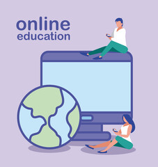 Sticker - people using desktop computer, online education