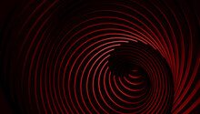 Futuristic Abstract Vortex Wallpaper. Red Fractal Element. Hypnotic Radial Lines Background. 3D Illustration. Optical Illusion Of Motion. Black And Red Backdrop With Geometric Pattern.