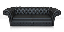Black leather sofa isolated on white background. 3 d illustration.