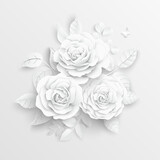 Fototapeta Perspektywa 3d - Paper flower. White roses cut from paper. Vector illustration.