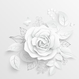 Fototapeta Perspektywa 3d - Paper flower. White roses cut from paper. Vector illustration.