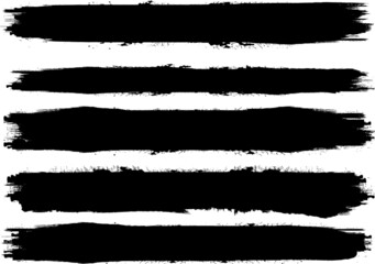 Grunge Paint stripe . Vector brush Stroke . Distressed banner . Black isolated paintbrush collection . Modern Textured shape . Dry border in Black . 