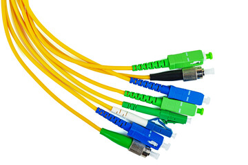 fiber optic patch cord cables on white background