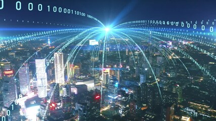 Modern city with wireless network connection concept