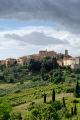 Sticker - View of the village of Lari, with the Vicari castle, in the province of Pisa, on the hills overlooking the sea