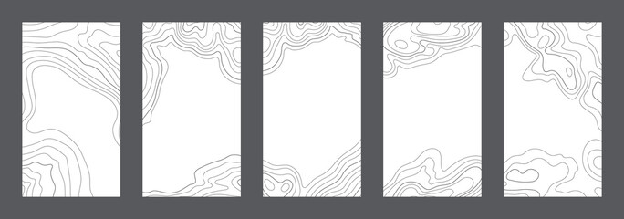 Wall Mural - contour lines on topographic maps, geographic map pattern. vector set of social media stories templa
