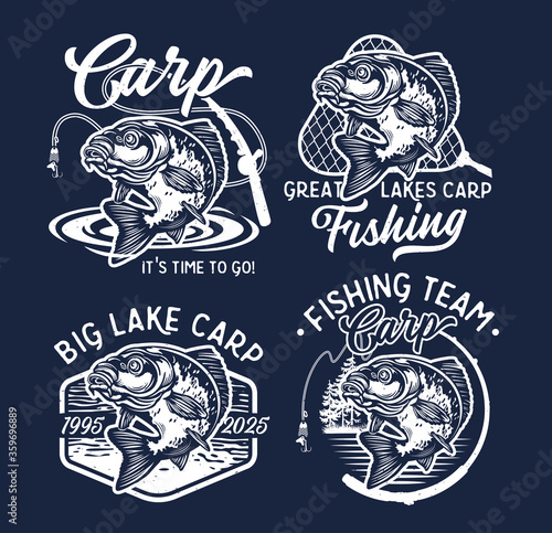 Fotomural Vintage Largemouth Bass Fish Fishing Logos. Vector Illustration.